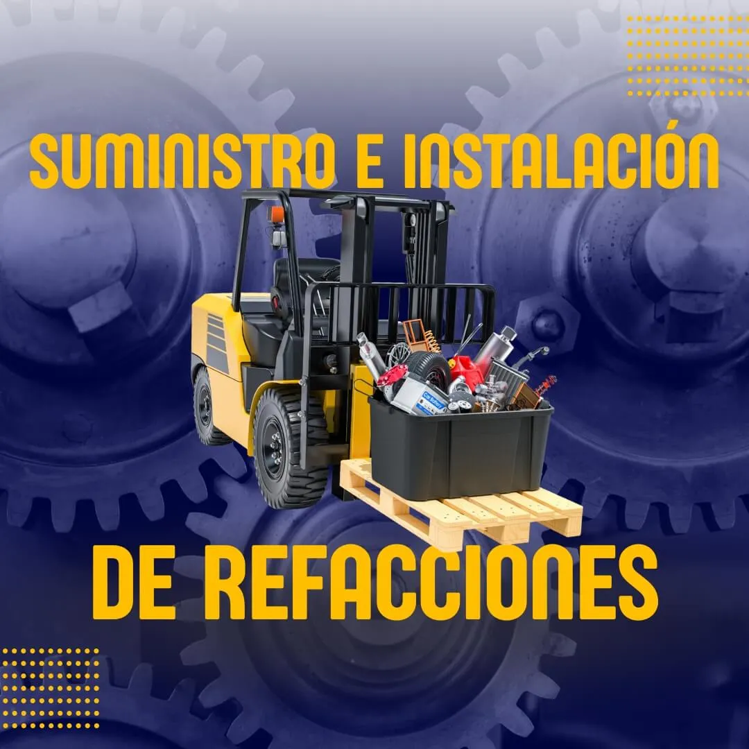 Refacciones y accesorios para montacargas siendo inspeccionados antes de su instalación.